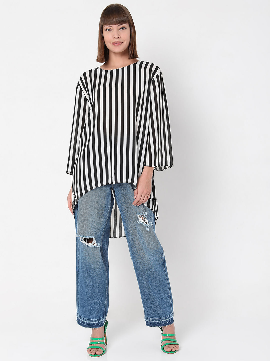 White Striped Tunic Top