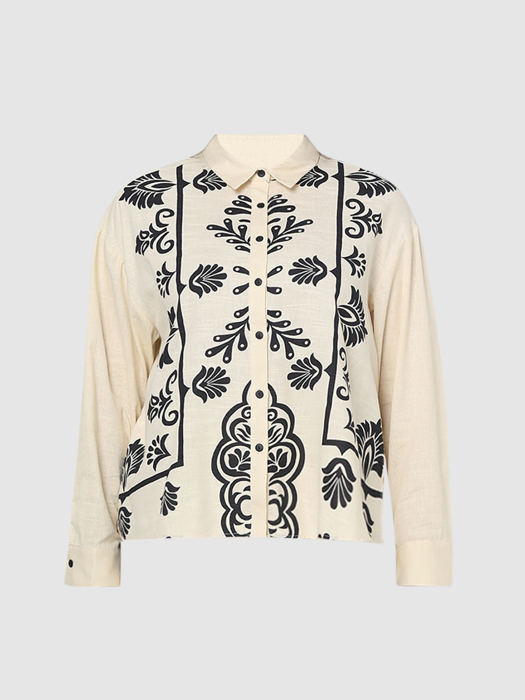 Curve Beige Printed Co-Ord Shirt