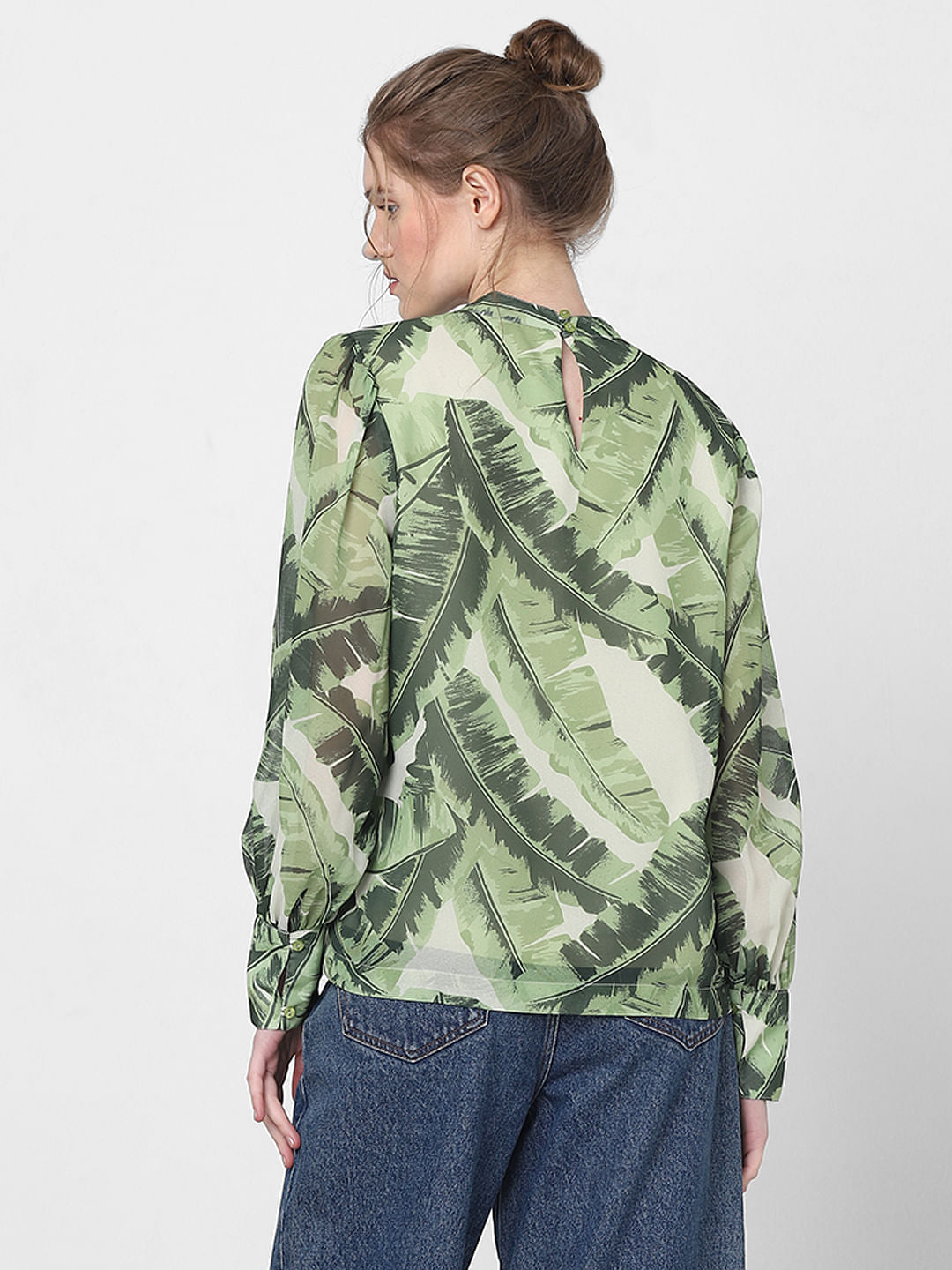 Green Tropical Print Top
