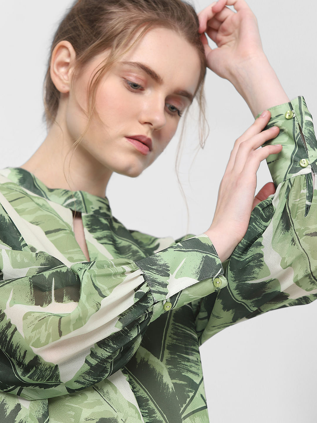 Green Tropical Print Top