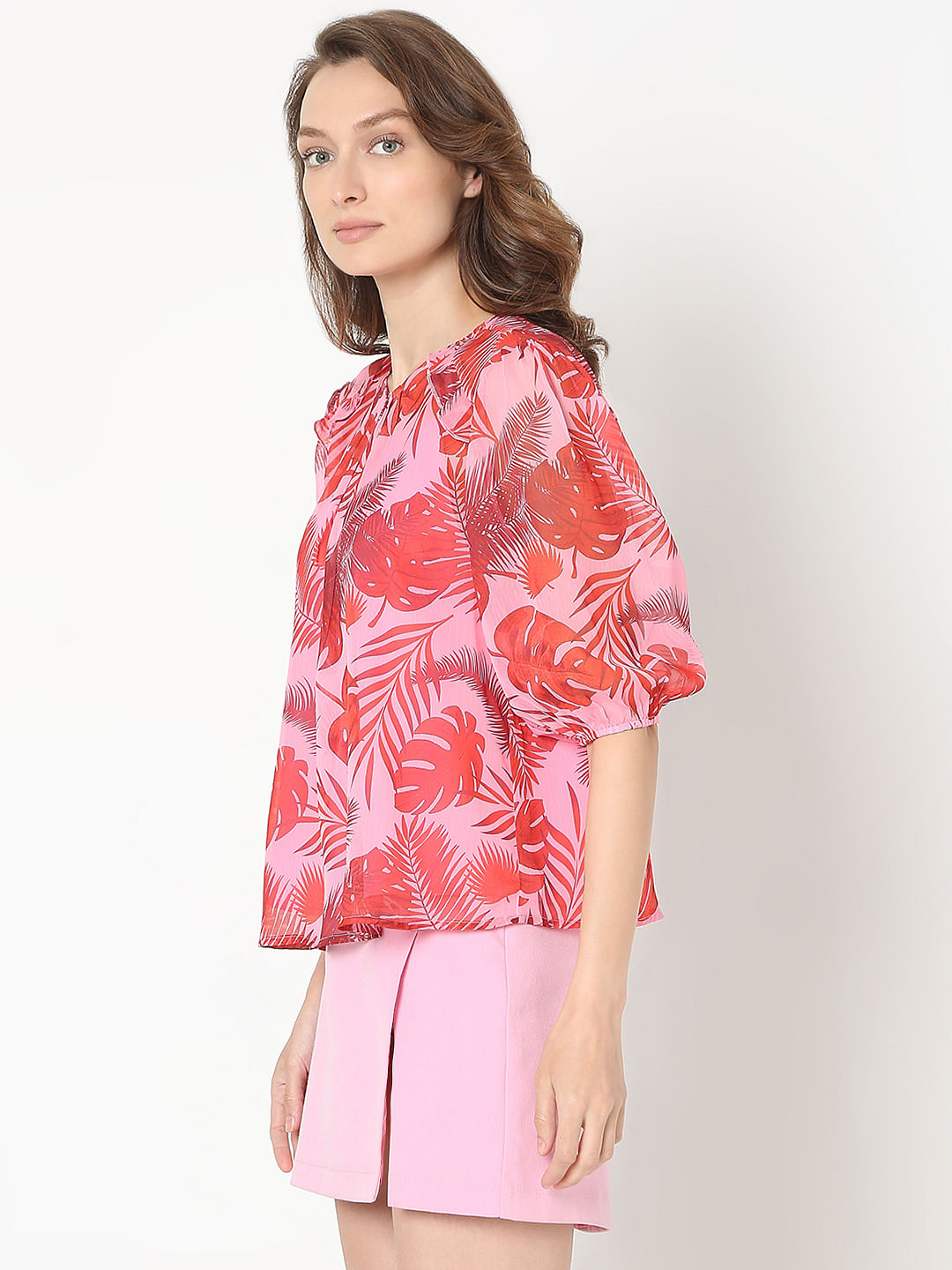 Pink Tropical Print Top