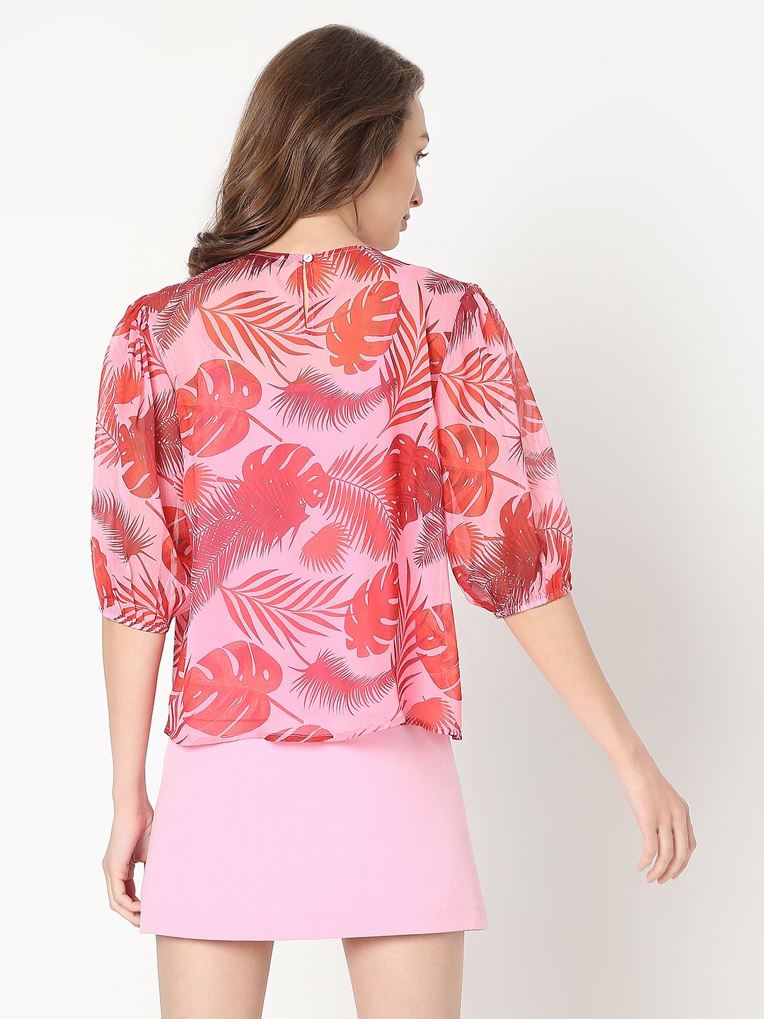 Pink Tropical Print Top