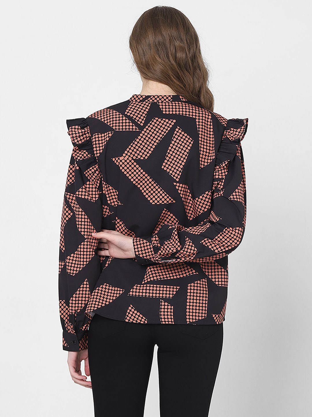 Black Geometric Print Top