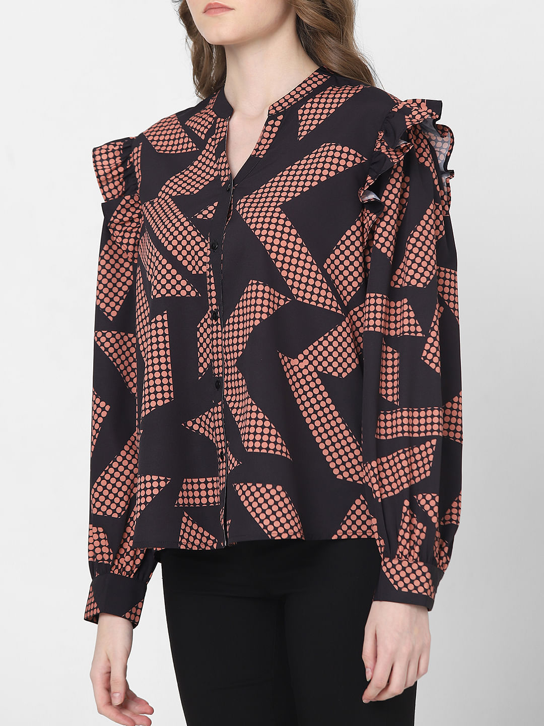 Black Geometric Print Top