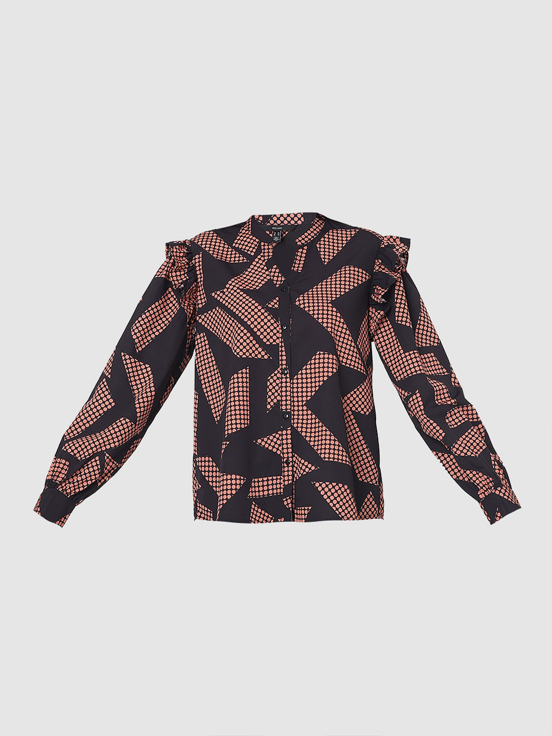 Black Geometric Print Top