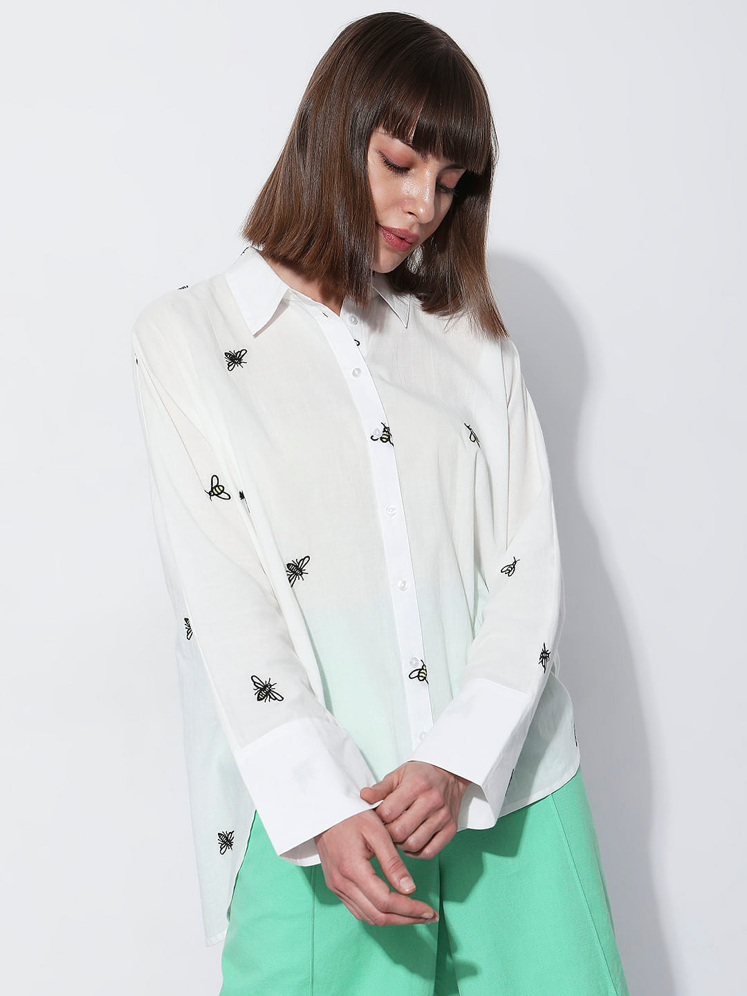 White Bee Printed Full Sleeves Shirt
