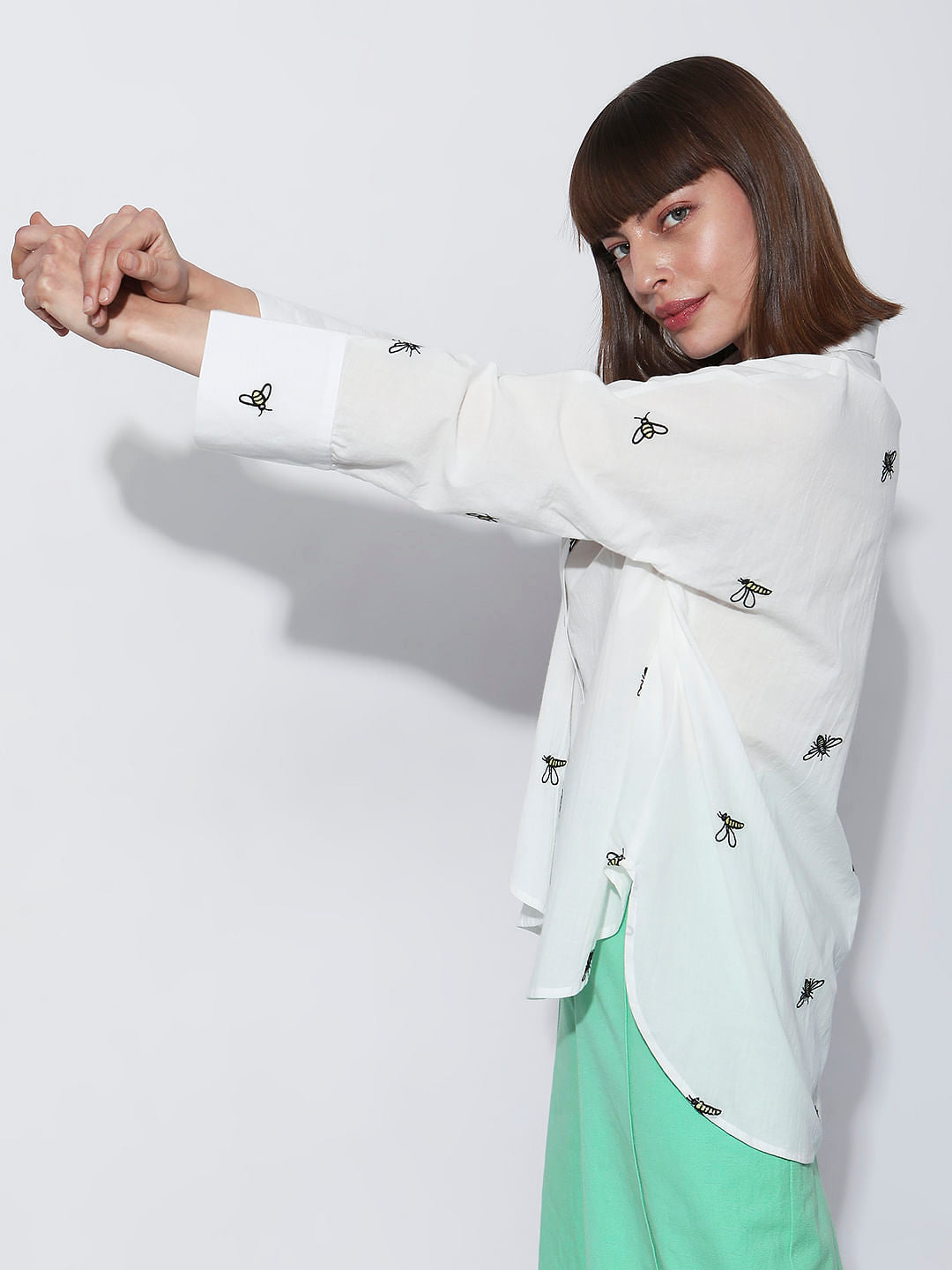 White Bee Printed Full Sleeves Shirt