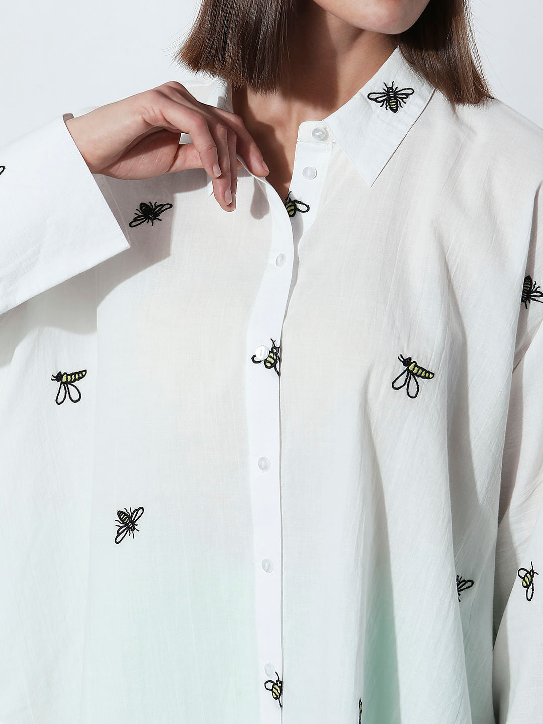 White Bee Printed Full Sleeves Shirt