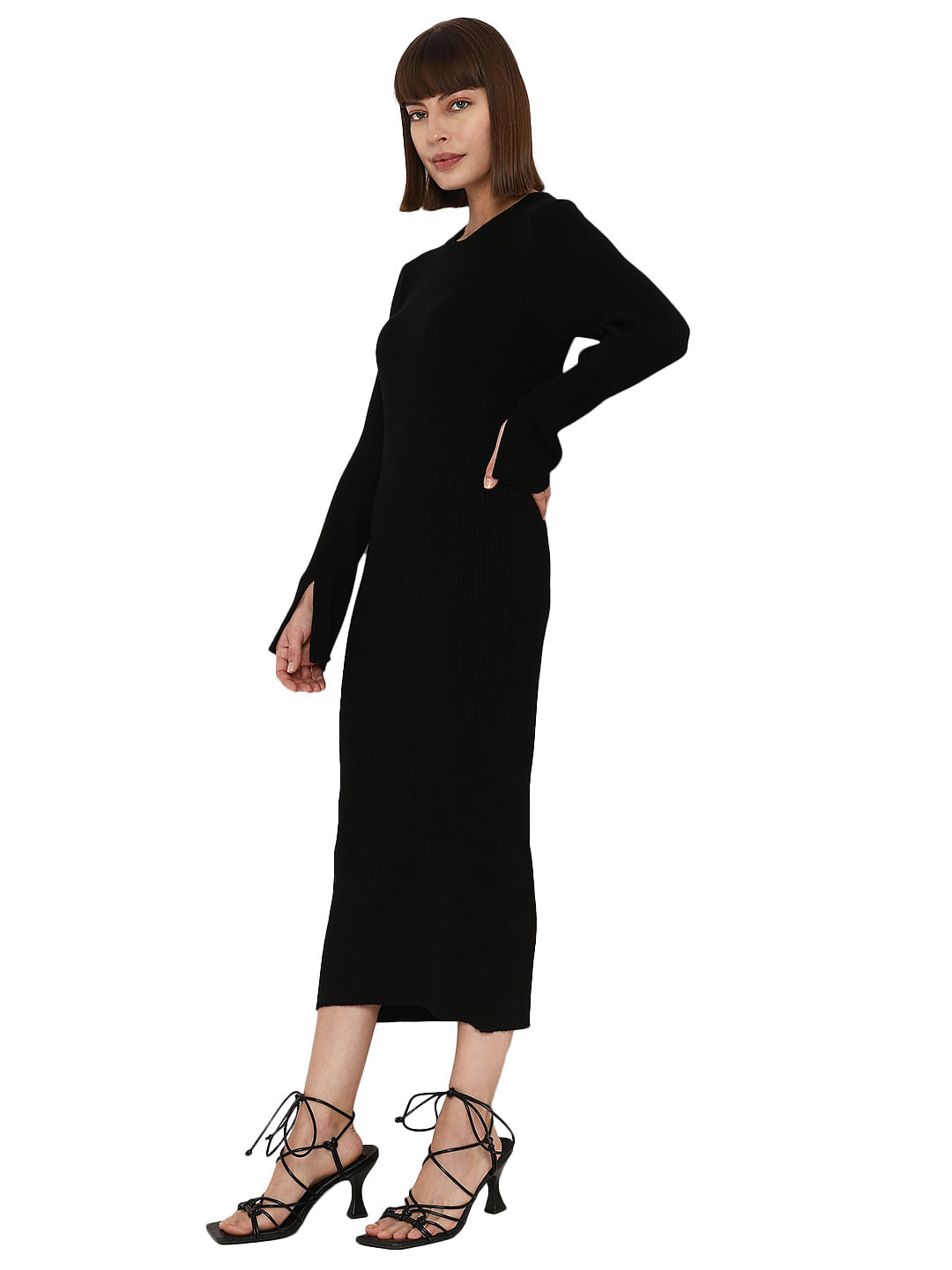 Black Rib Knit Bodycon Dress