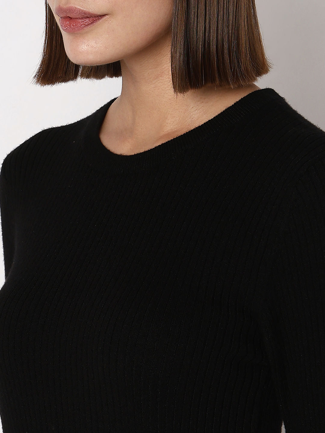 Black Rib Knit Bodycon Dress