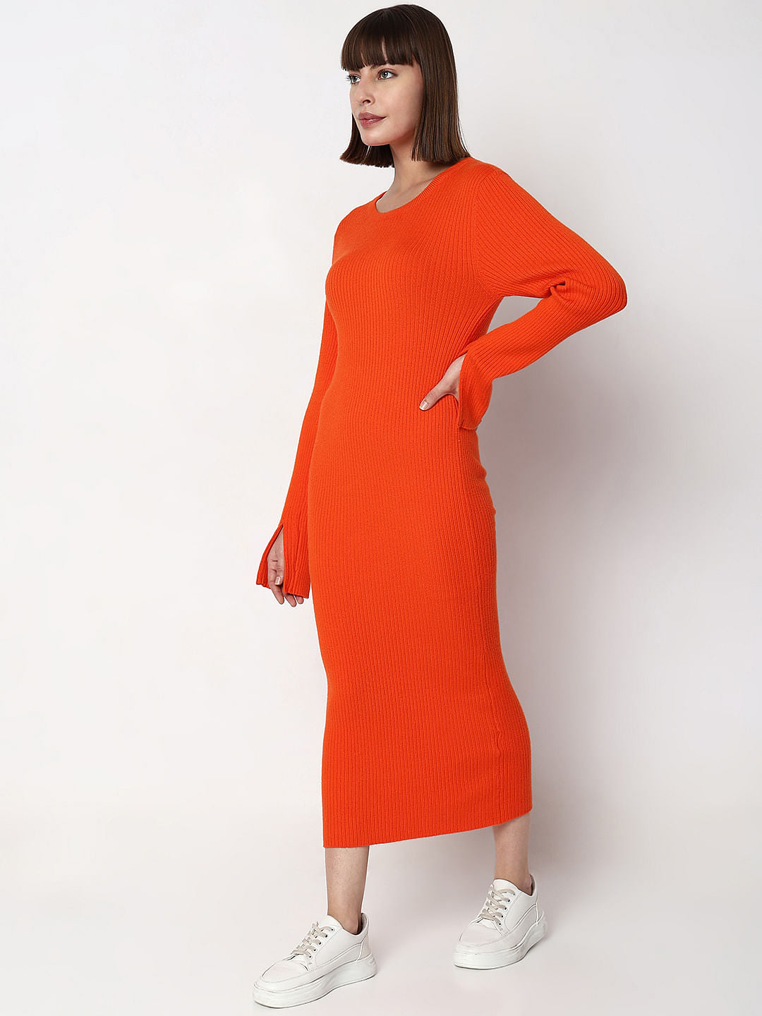 Orange Knitted Bodycon Dress