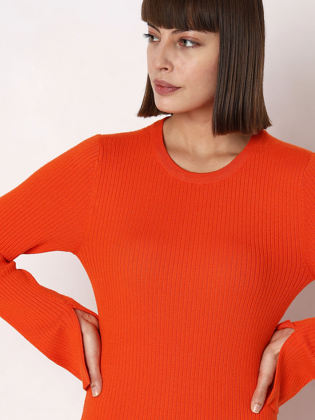 Orange Knitted Bodycon Dress