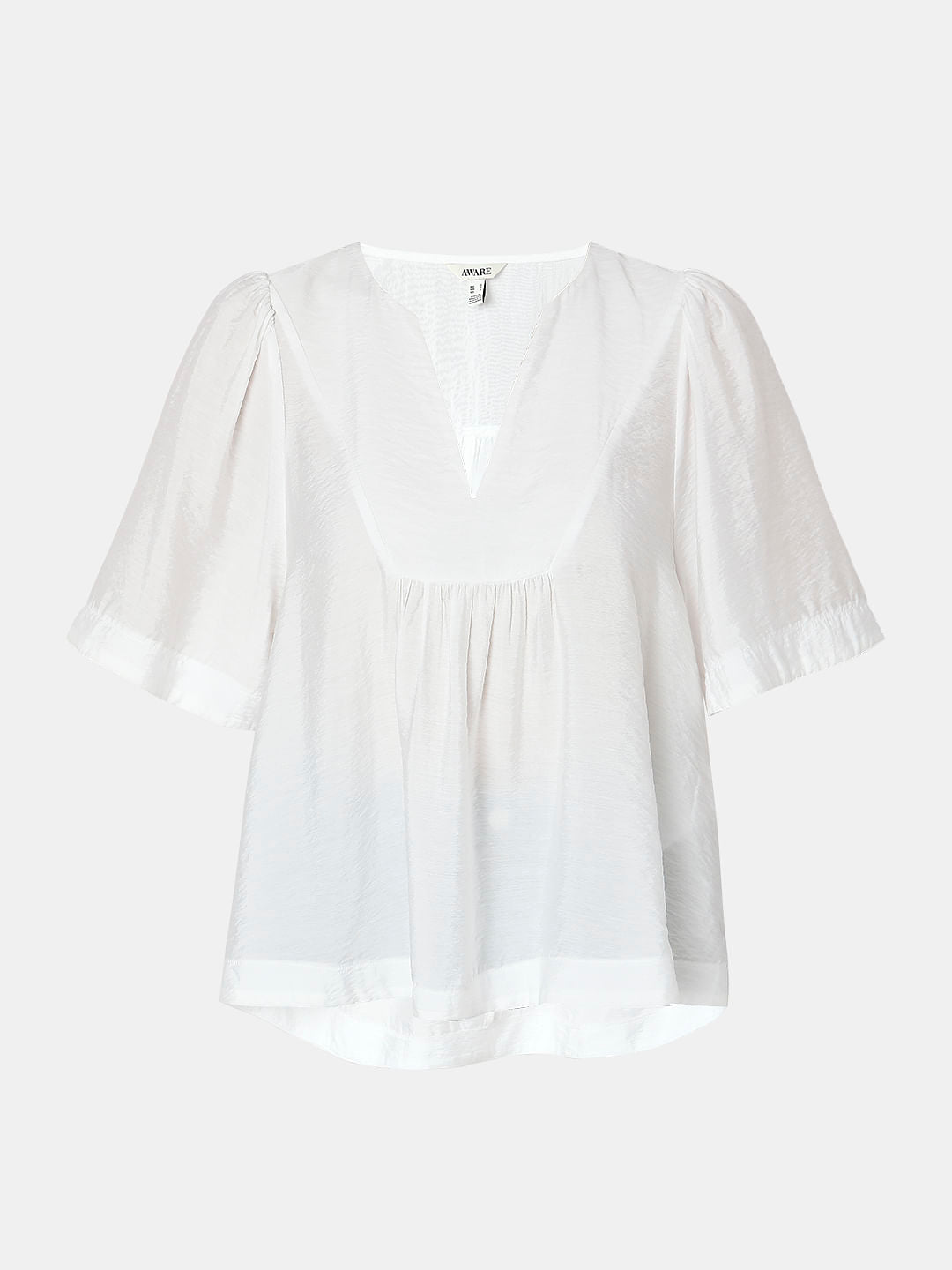 White V-Neck Flared Top