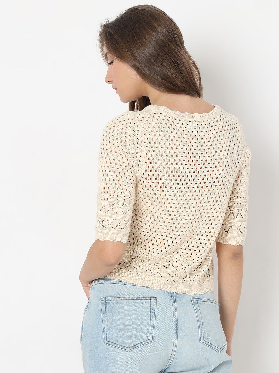 Ecru Pointelle Knit Top