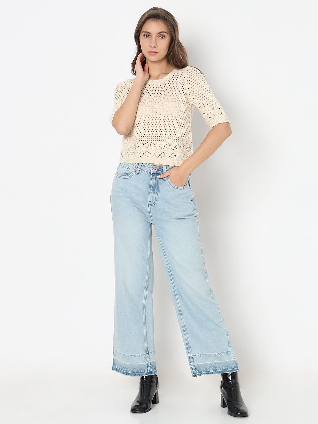 Ecru Pointelle Knit Top