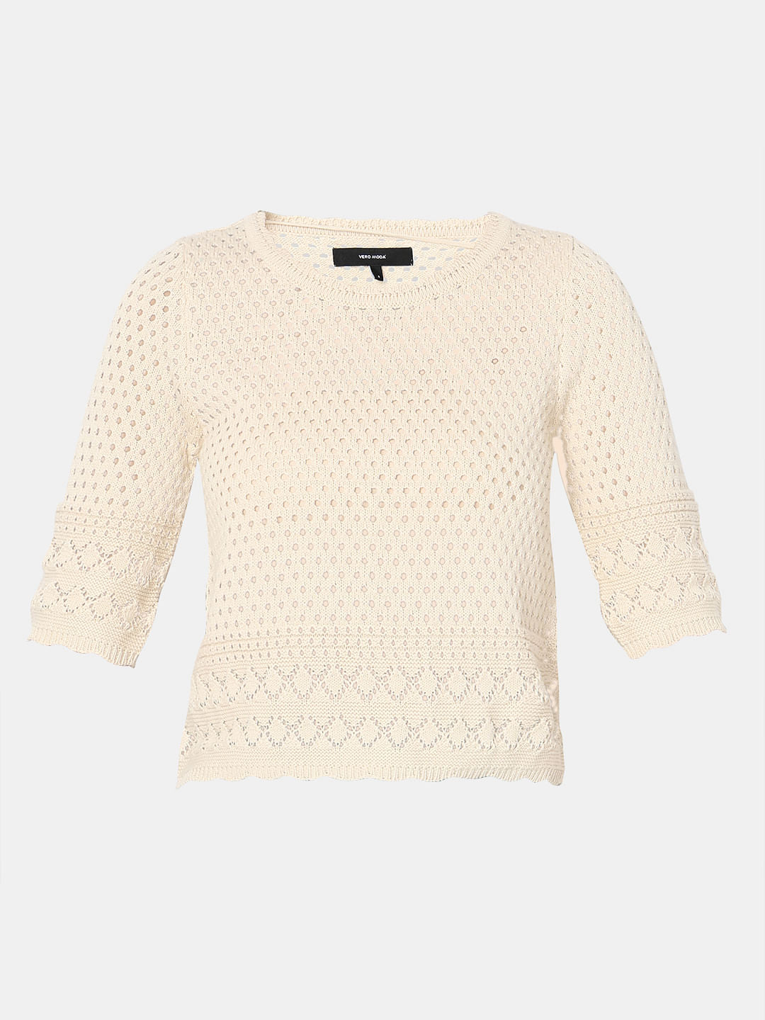 Ecru Pointelle Knit Top
