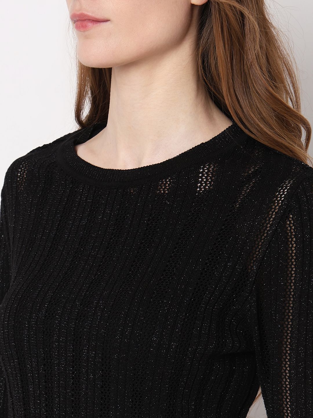 Black Lurex Knit Pullover