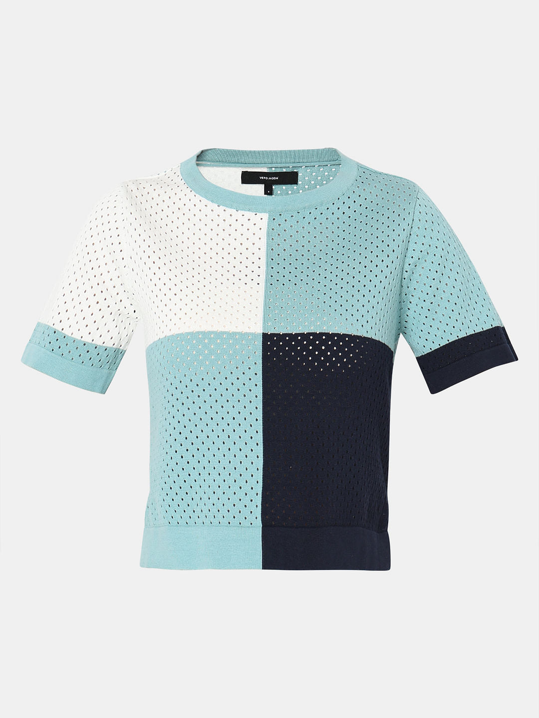 Blue Colourblocked Knit Top