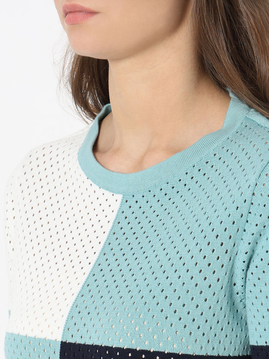 Blue Colourblocked Knit Top