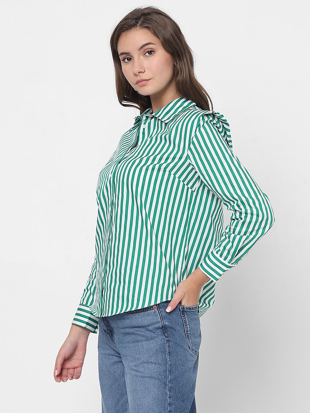 White & Green Striped Shirt
