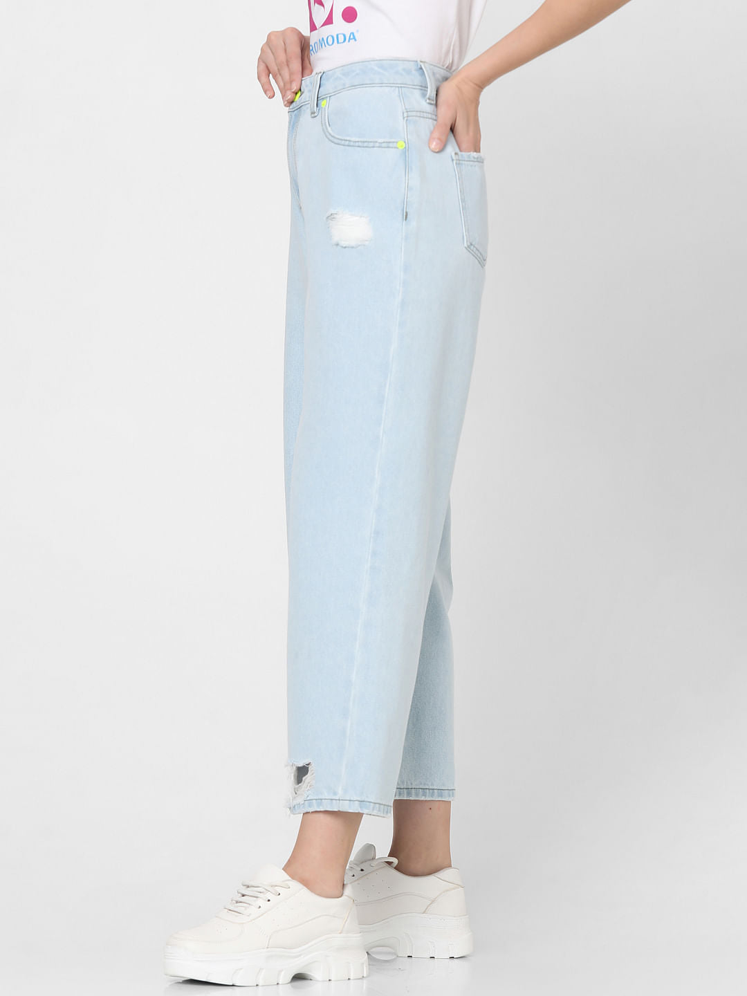 Light Blue Distressed Zoey Wide-Leg Jeans
