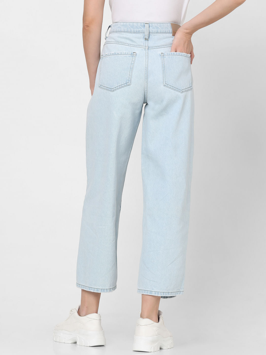 Light Blue Distressed Zoey Wide-Leg Jeans