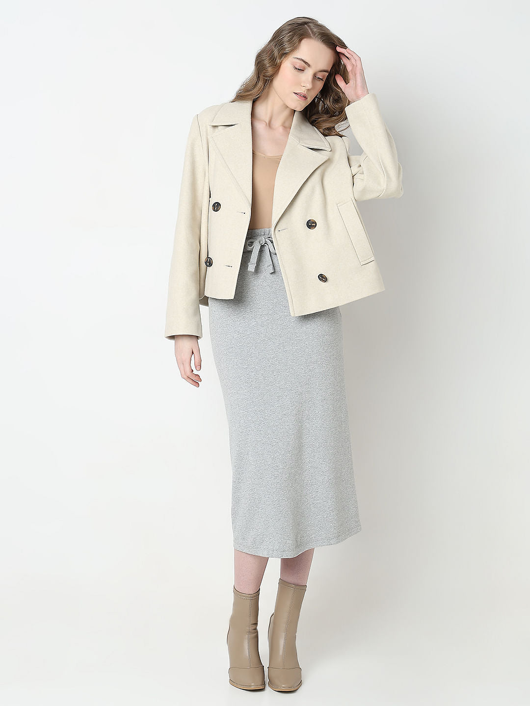 Beige Double Breasted Jacket