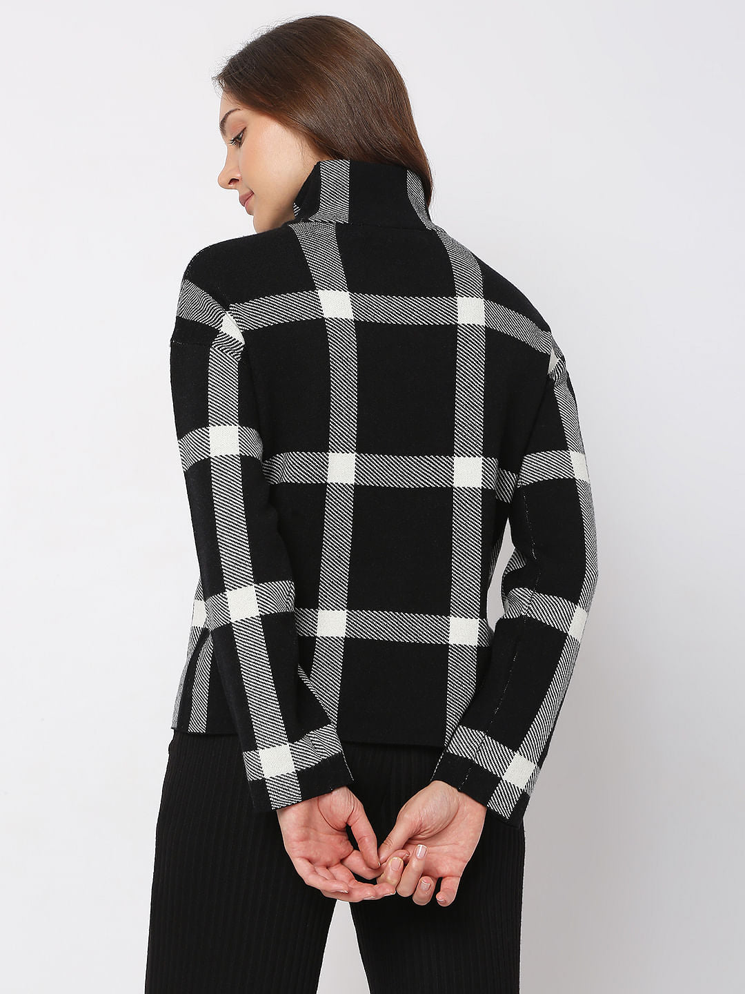 Black Check High Neck Top