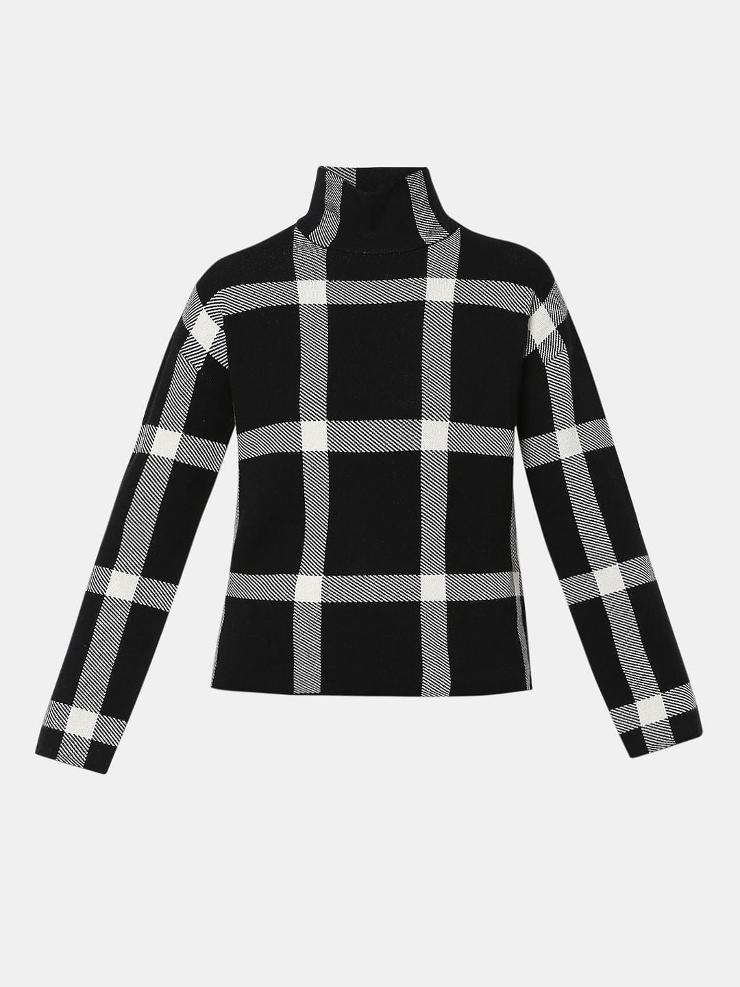 Black Check High Neck Top