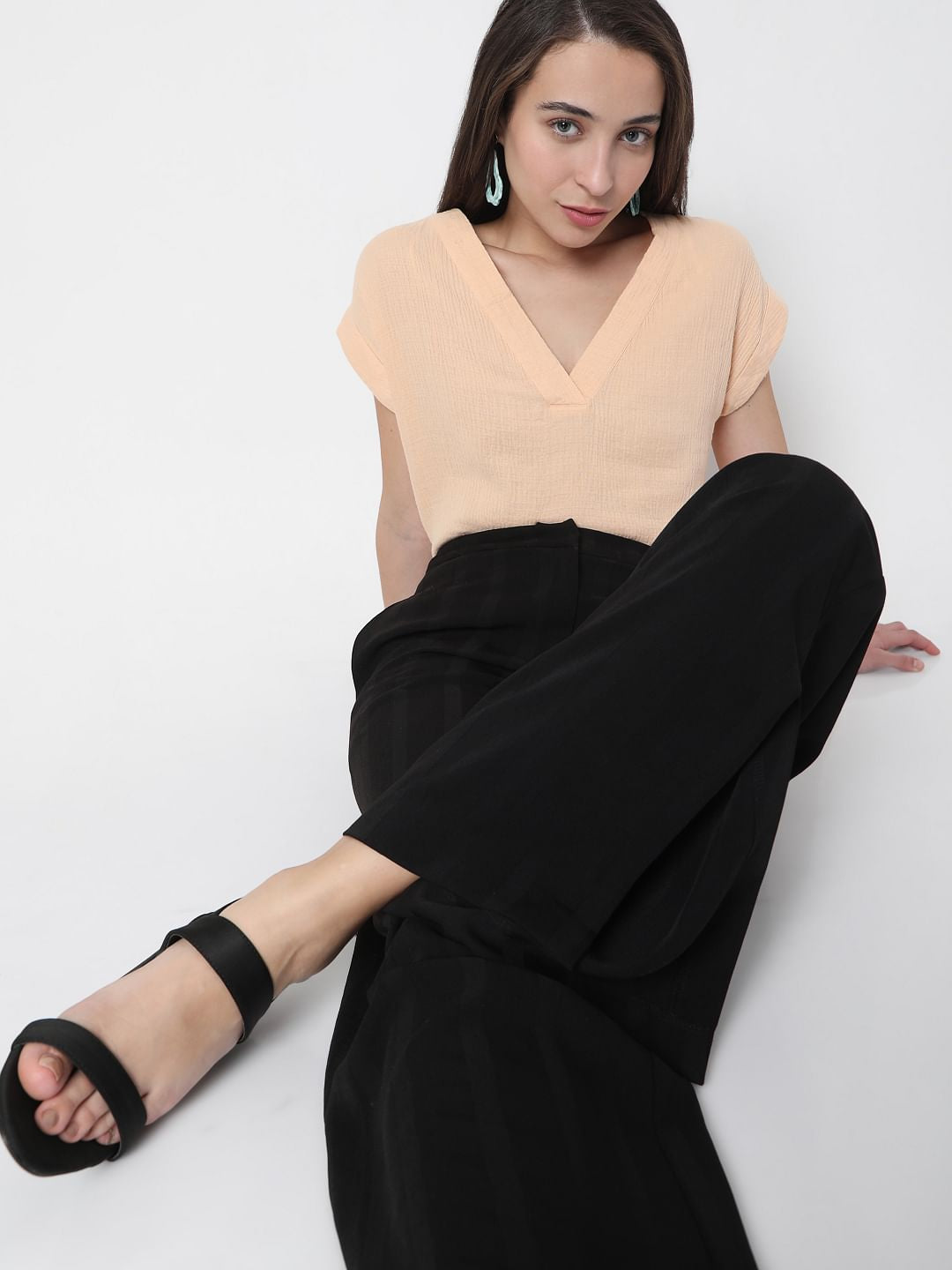 Peach V Neck Top