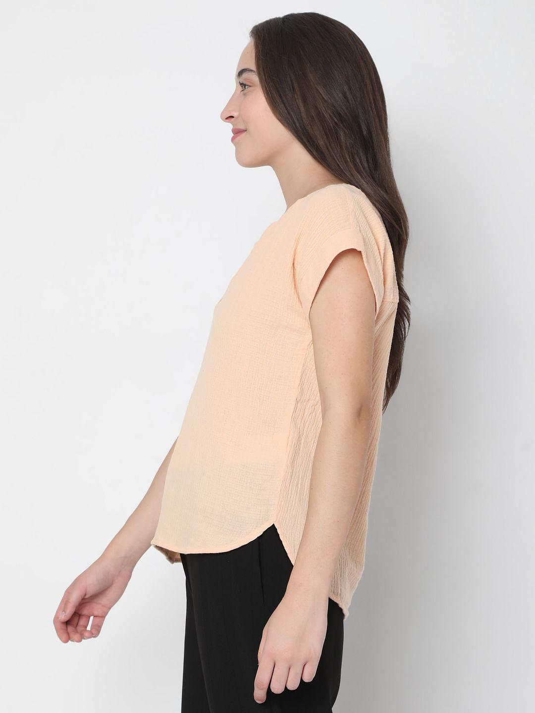 Peach V Neck Top