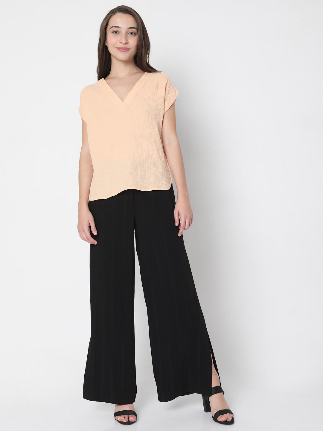Peach V Neck Top