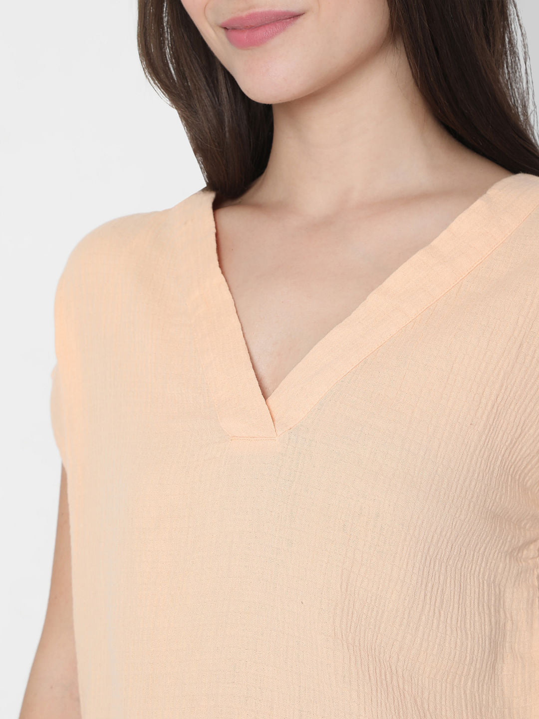 Peach V Neck Top