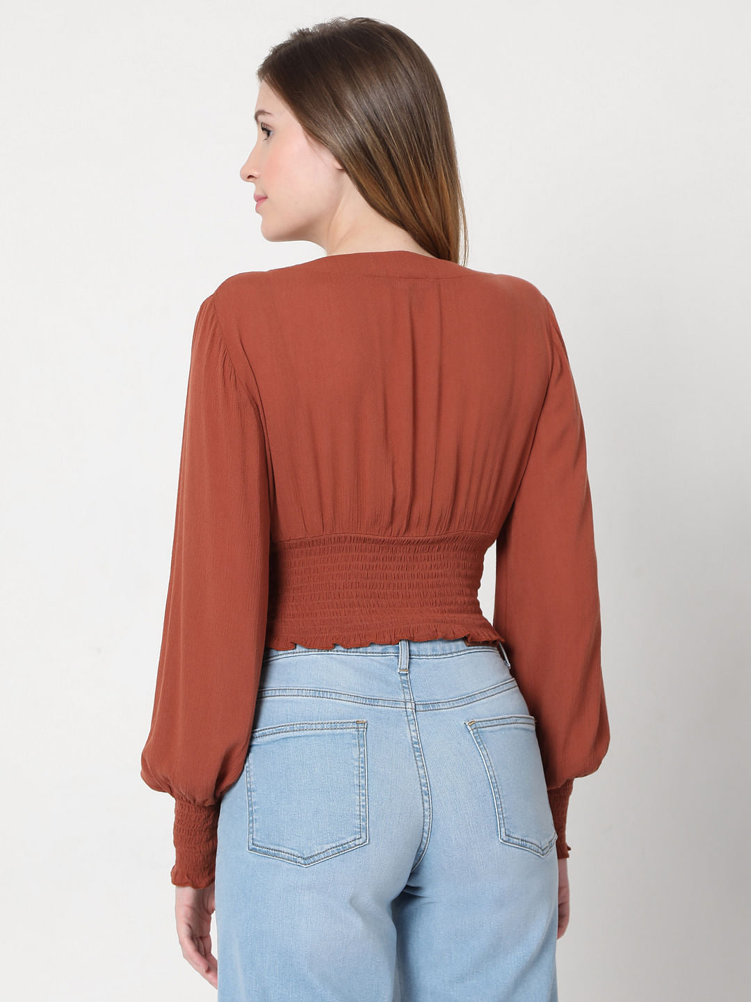 Brown Smocked Crop Top