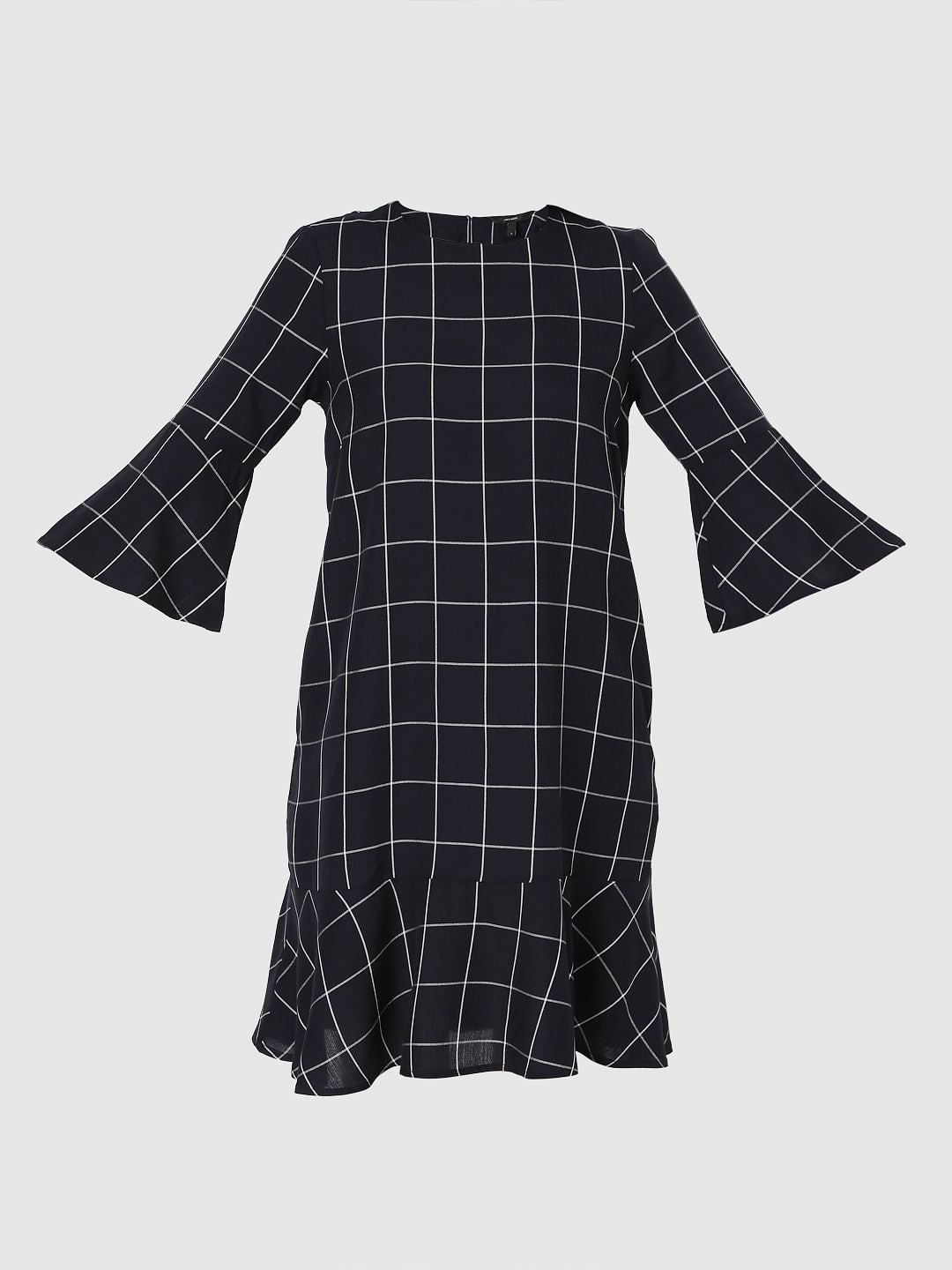 Navy Blue Check Shift Dress