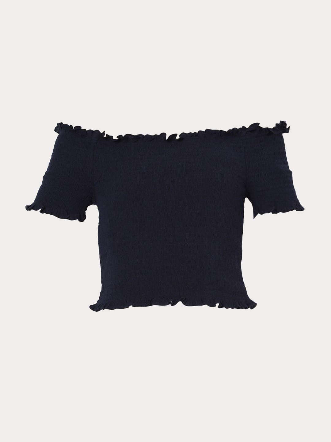 Blue Off Shoulder Smocked Co-Ord Set Top