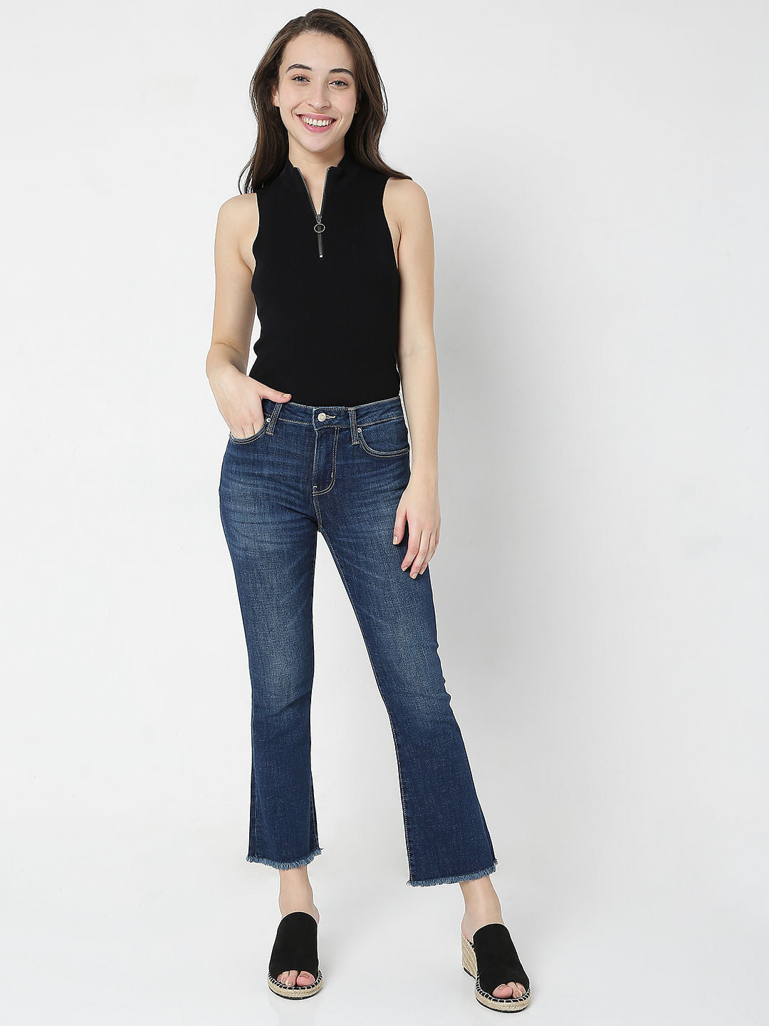 Blue Mid Rise Petra Bootcut Jeans