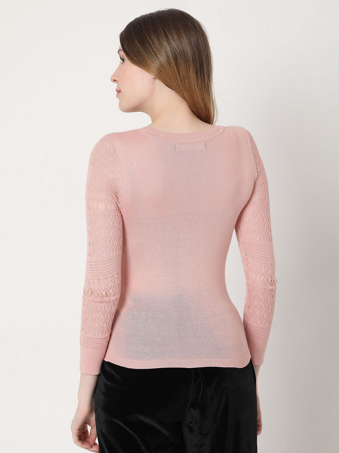 Pink Lace Sleeves Pullover
