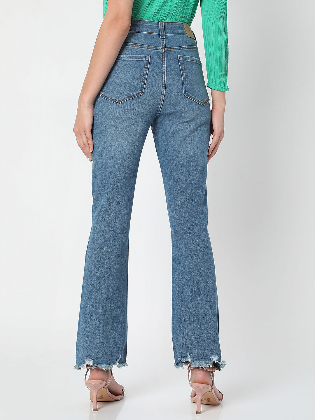 Blue High Waist Distressed Petra Bootcut Jeans