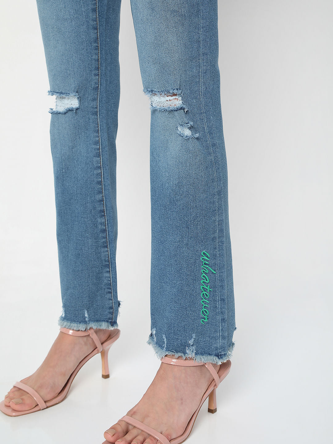 Blue High Waist Distressed Petra Bootcut Jeans