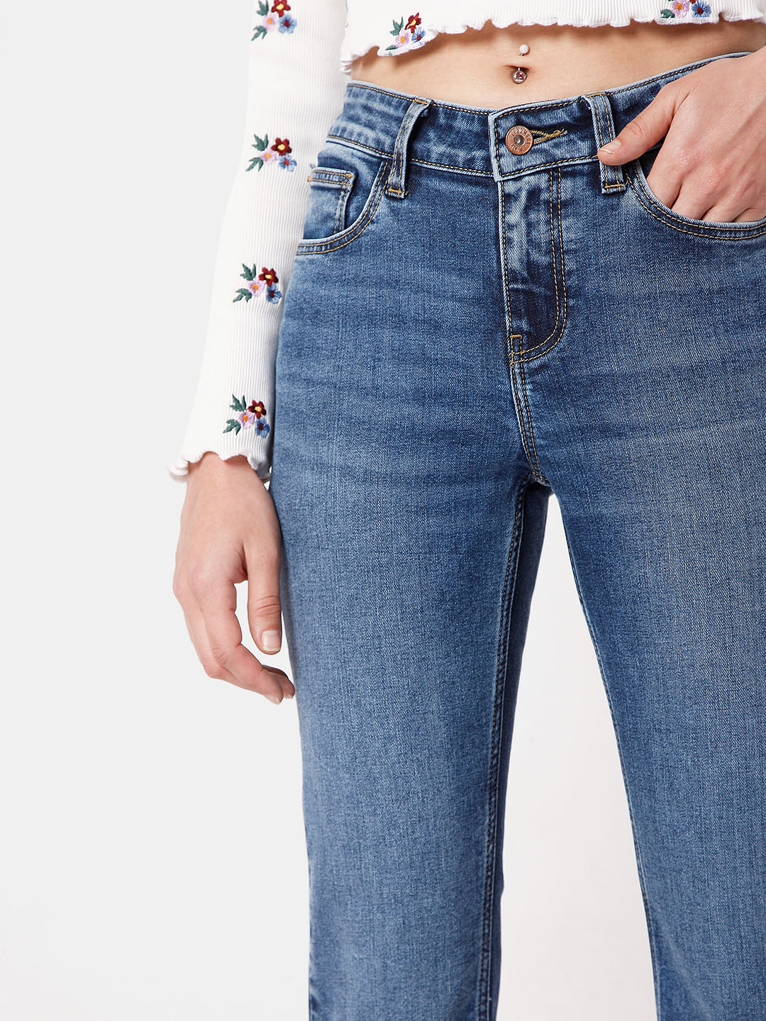 Blue Mid Rise Bootcut Jeans
