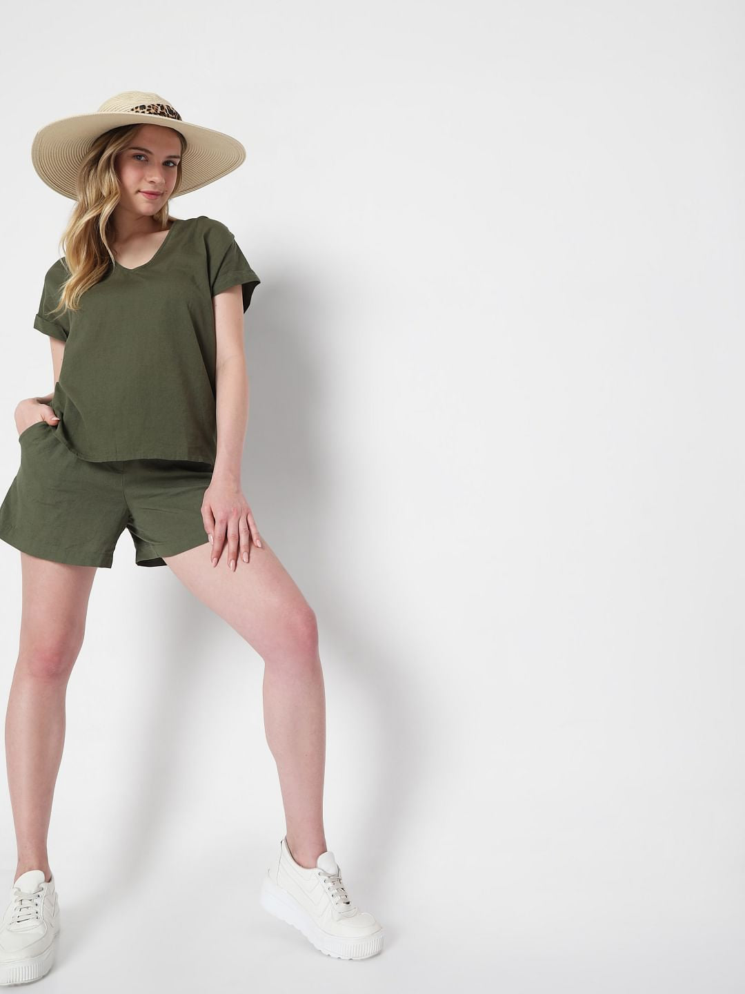 Green V Neck Co-Ord Top