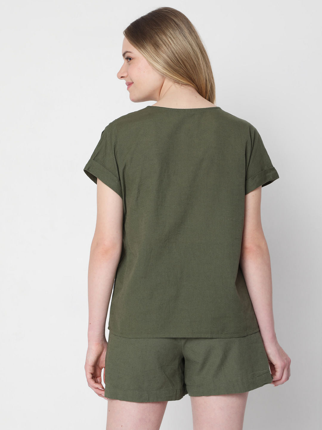Green V Neck Co-Ord Top