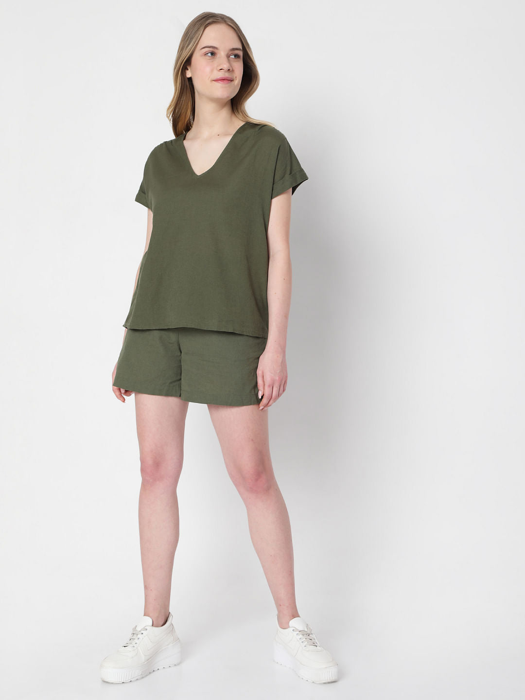 Green V Neck Co-Ord Top