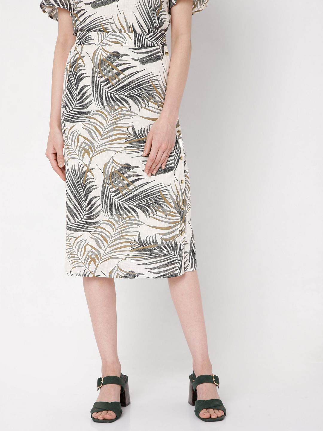 Beige Tropical Print Co-Ord Skirt