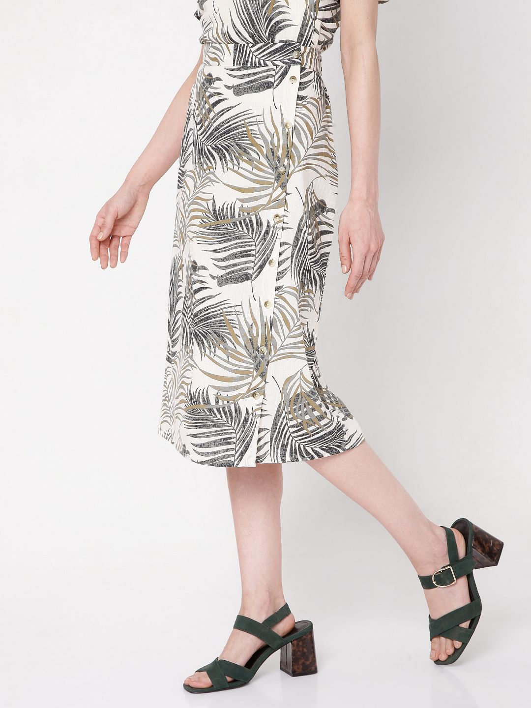 Beige Tropical Print Co-Ord Skirt