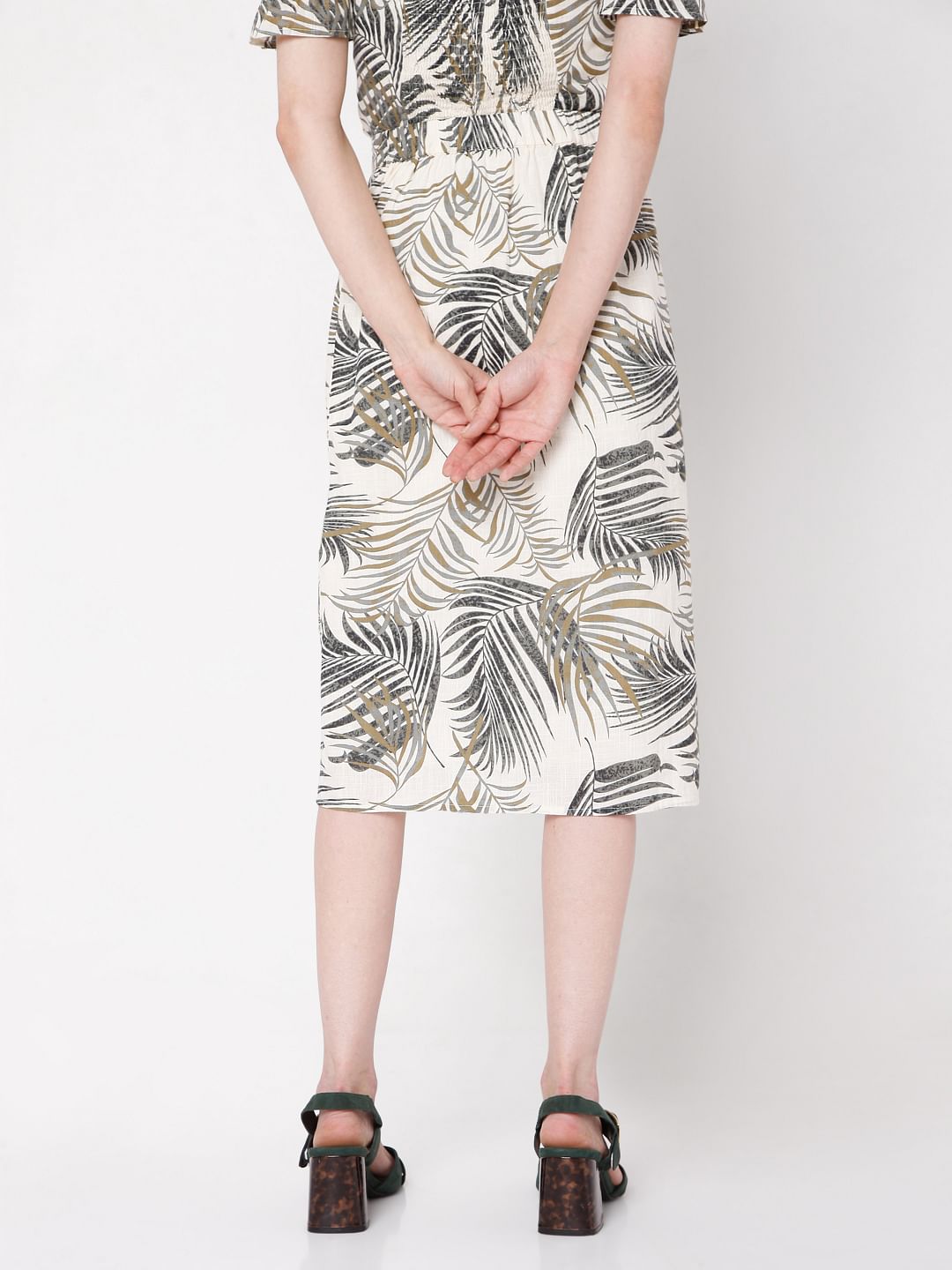 Beige Tropical Print Co-Ord Skirt