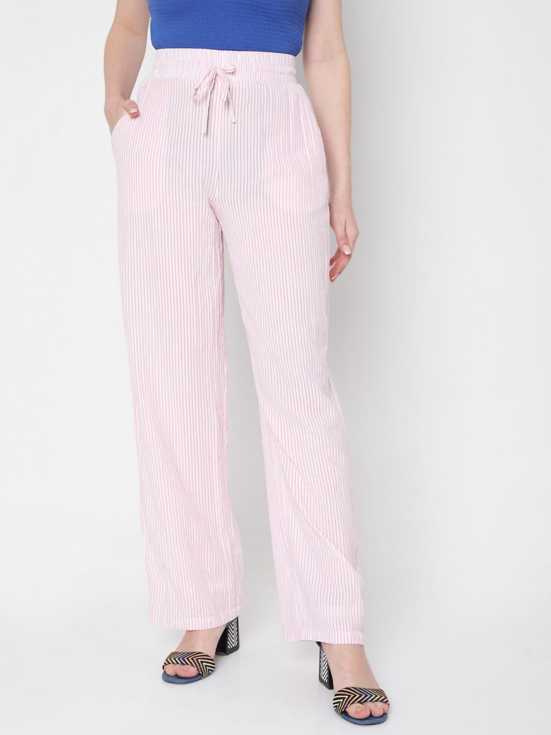 Pink Mid Rise Striped Co-Ord Set Pants