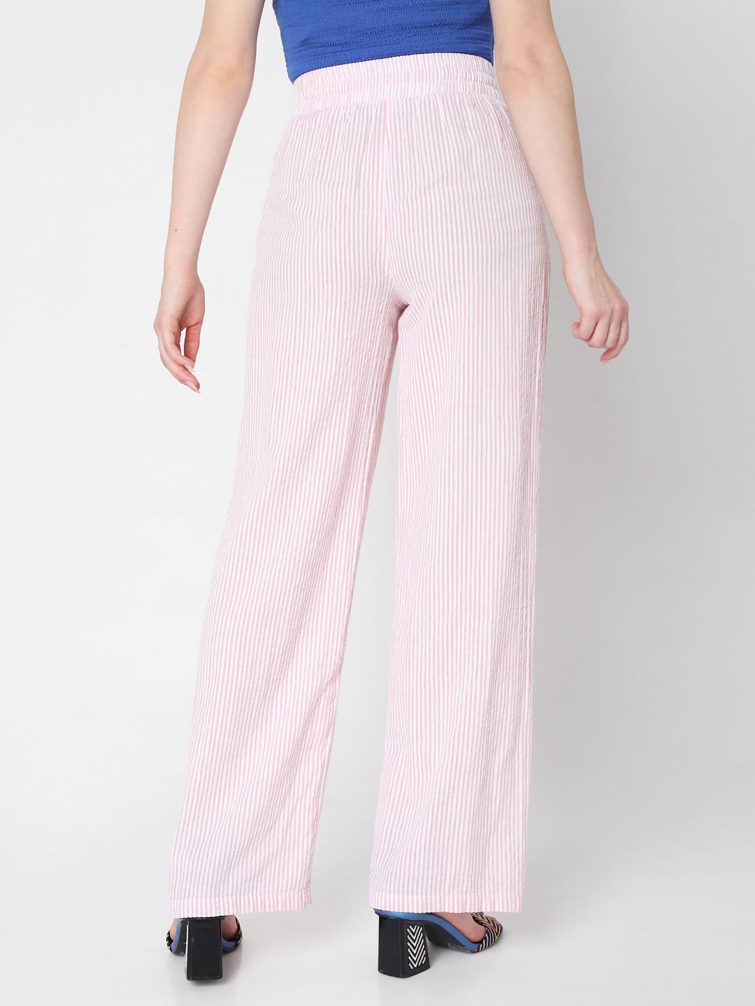 Pink Mid Rise Striped Co-Ord Set Pants