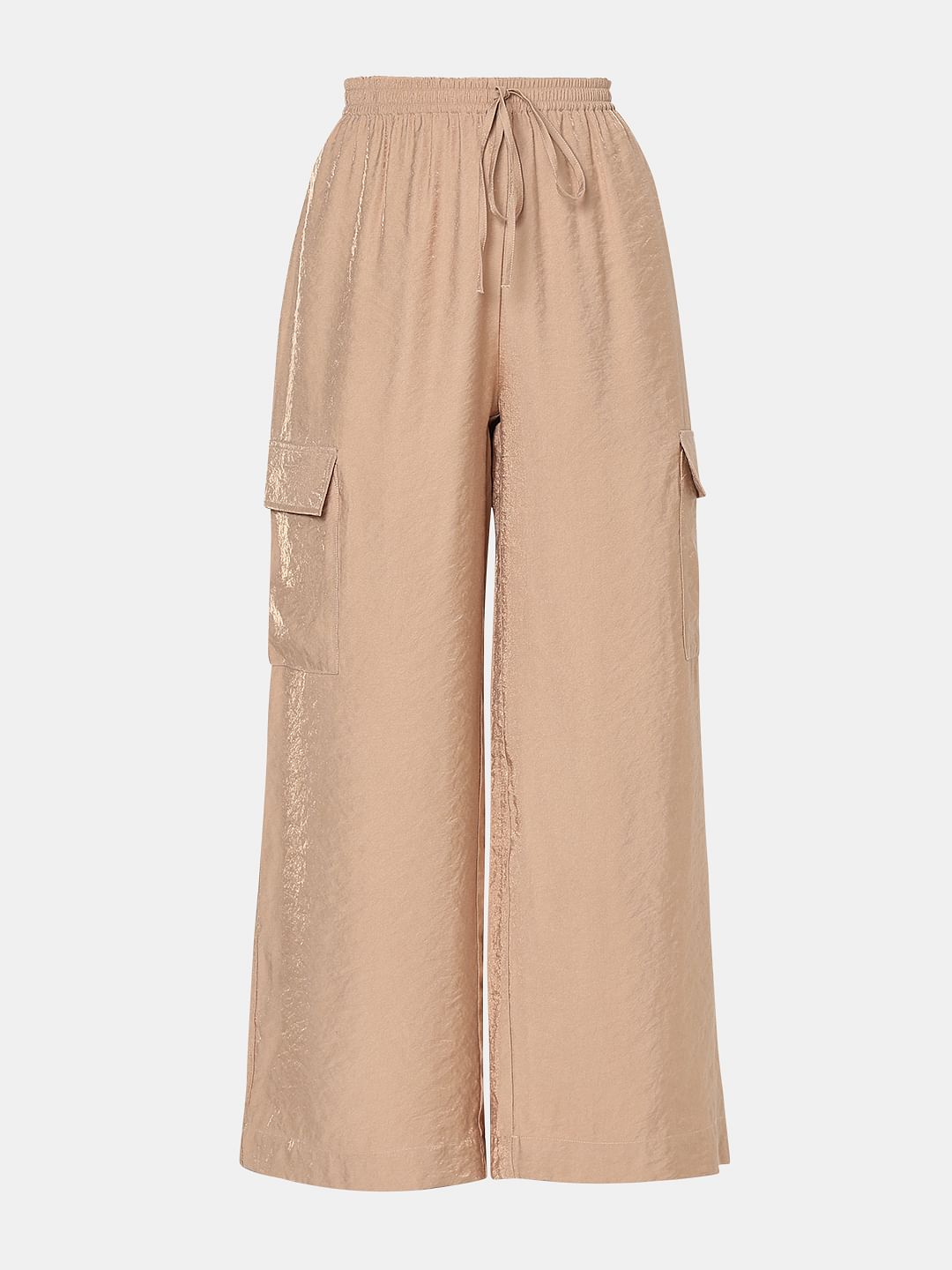 Beige High Rise Loose Fit Pants